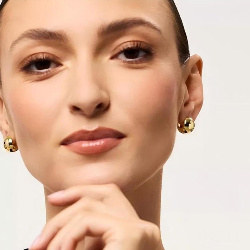 Tewiky Chunky Gold Hoop Earrings for Women, 14k Gold Plated Thick Triple Hoop Earrings Hypoallergenic Trendy Chunky Gold Hoops Earrings Dainty Jewelry Gifts for Women - Image 4